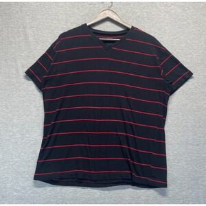 Jordan Craig Men Large Black Red Striped Cotton V-Neck Short Sleeve T-Shirt